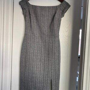 Ali & Jay Gray Stretch Sexy Square Neck Slit Sheath Womens Dress